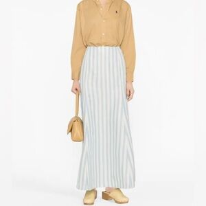 NWT Polo Ralph Lauren Silk Blend Stripe Maxi Skirt Sz 8 Ivory Blue Preppy Mermai